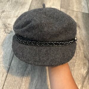 Gray Wool Cap with Chain Detail